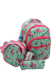 Flamingo gemusterte grüne Farbe Master Pack Mädchen Rucksack Grundschule Tasche mit Essen und Bleistifthalter