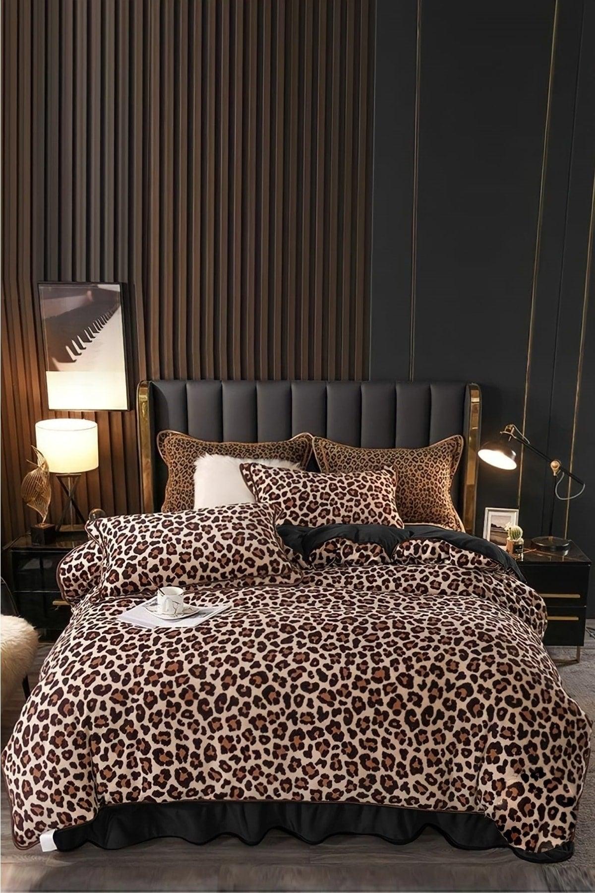 Double-Sided Double Duvet Cover Set With Elastic Sheet Leopard - Swordslife