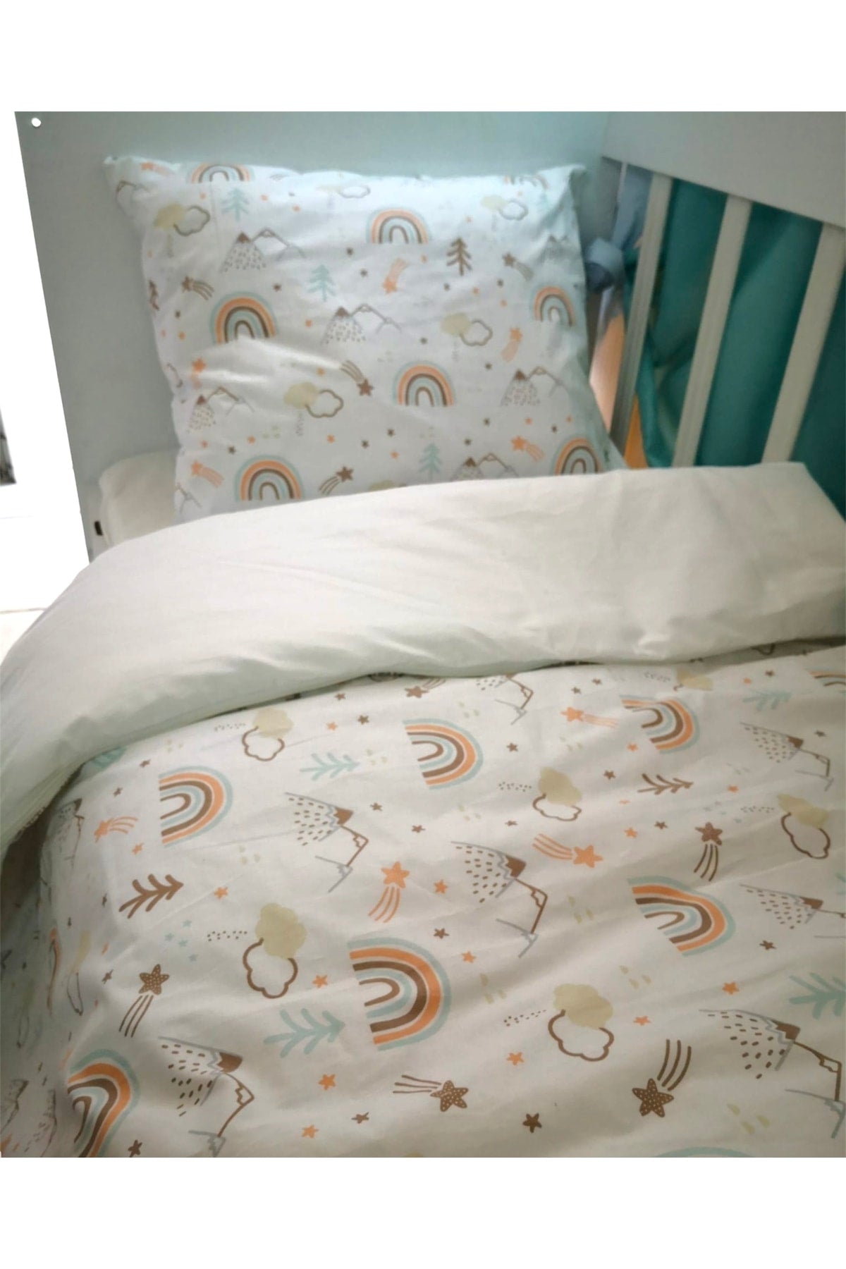 Kids Duvet Cover Set 120X200 For Bedding Brown Rainbow Cream (Without Comforter)