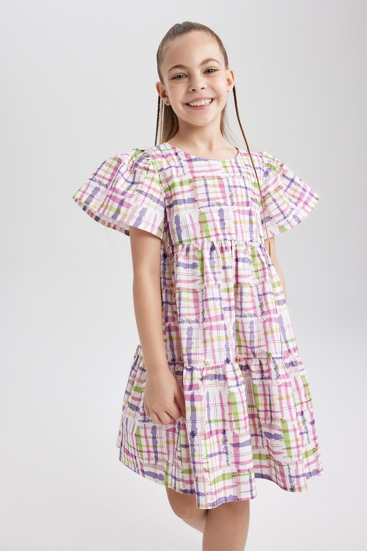 Girl Patterned Short Sleeve Dress