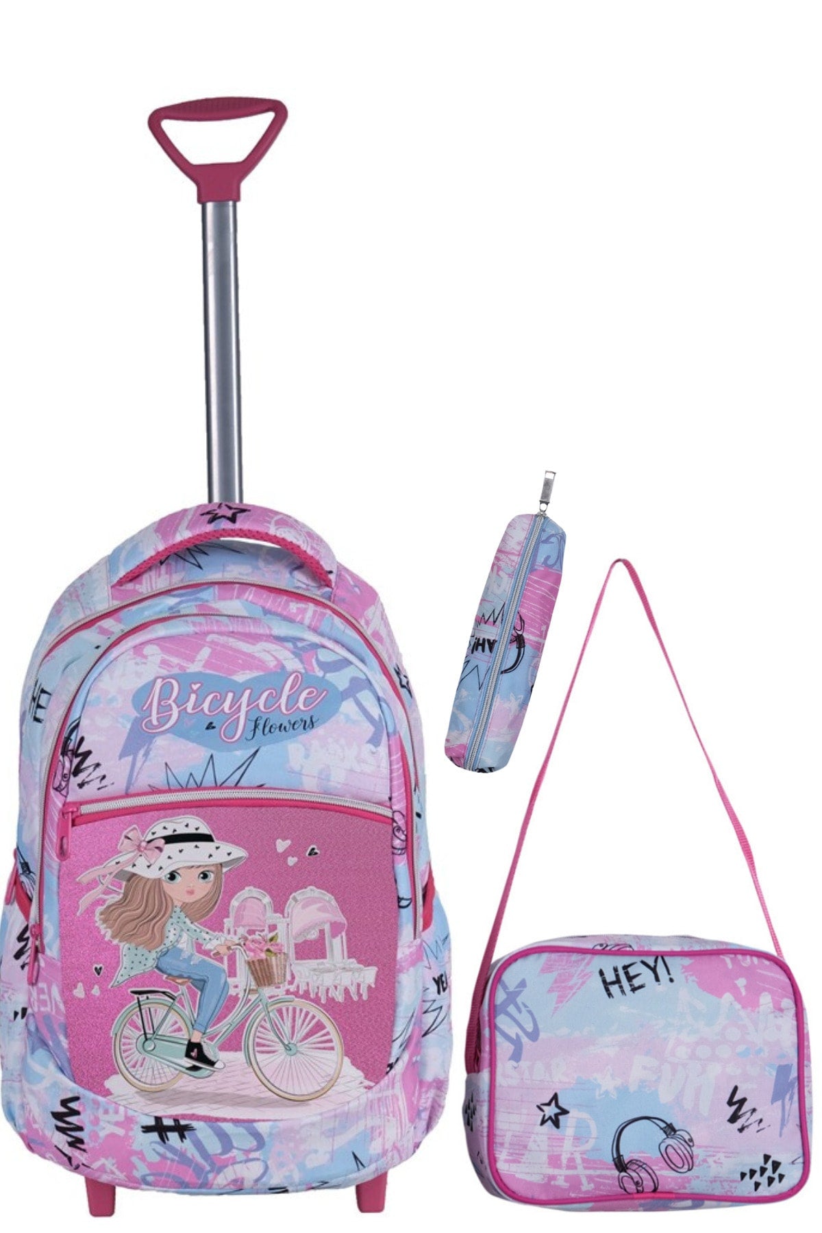 3-pack School Set with Squeegee, Color Patterned Primary School Bag + Lunch Box + Pencil Holder