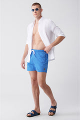 Men's White-Blue Quick Dry Printed Standard Size Swimwear Marine Shorts E003802