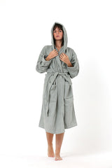 100% Cotton Hooded Towel Curl Adult Bathrobe Sage Green - Swordslife