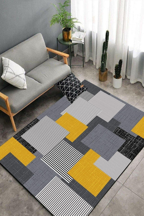 Geometric Pattern Digital Print Washable Non-Slip Floor Living Room Carpet Kitchen Rug And Runner - Swordslife