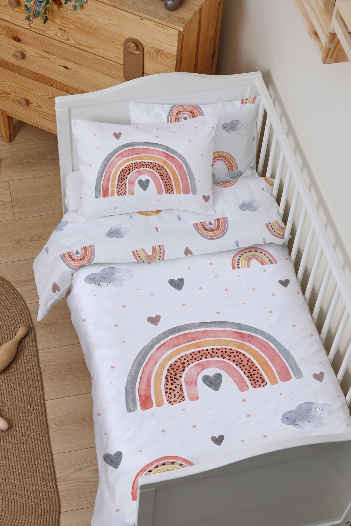 Organic Baby Duvet Cover Set (100X150) - For Baby Series - Salmon Rainbow