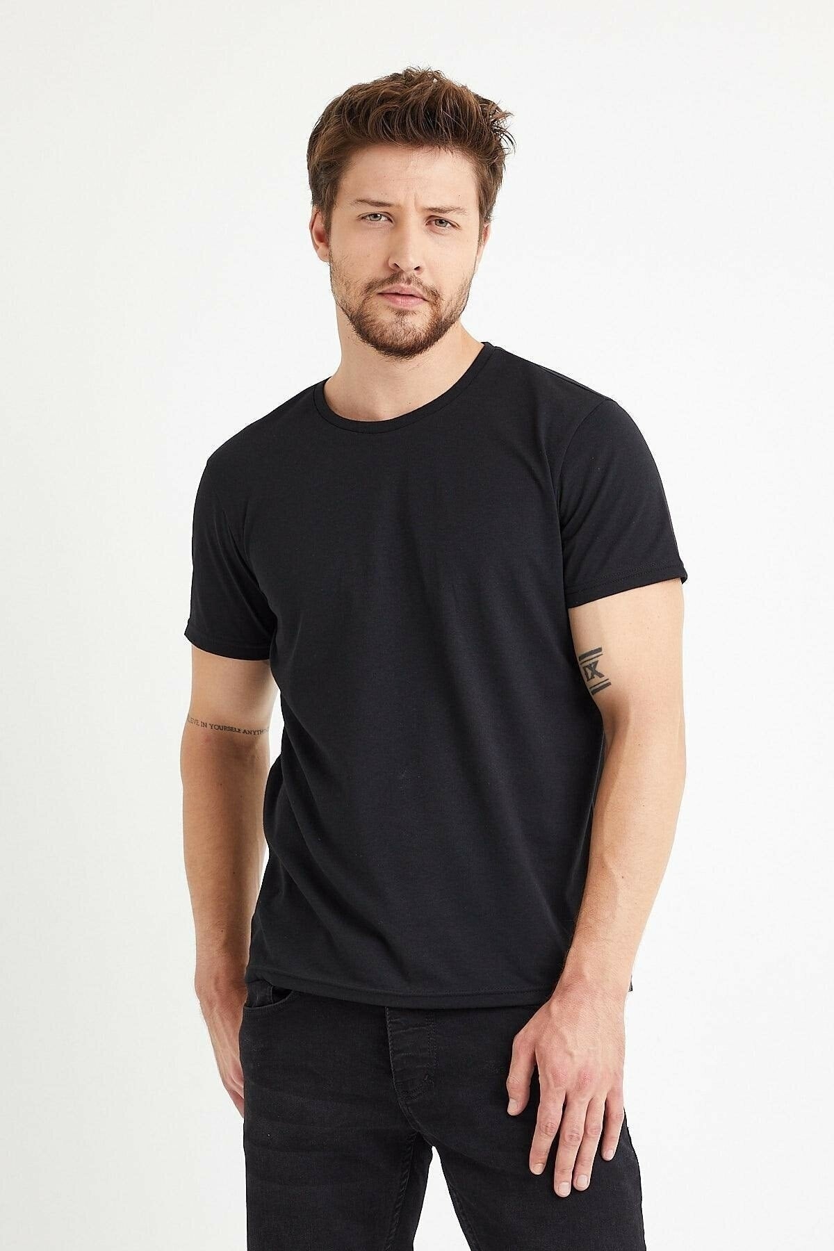 Men's Black Crew Neck Short Sleeve Cotton T-Shirt