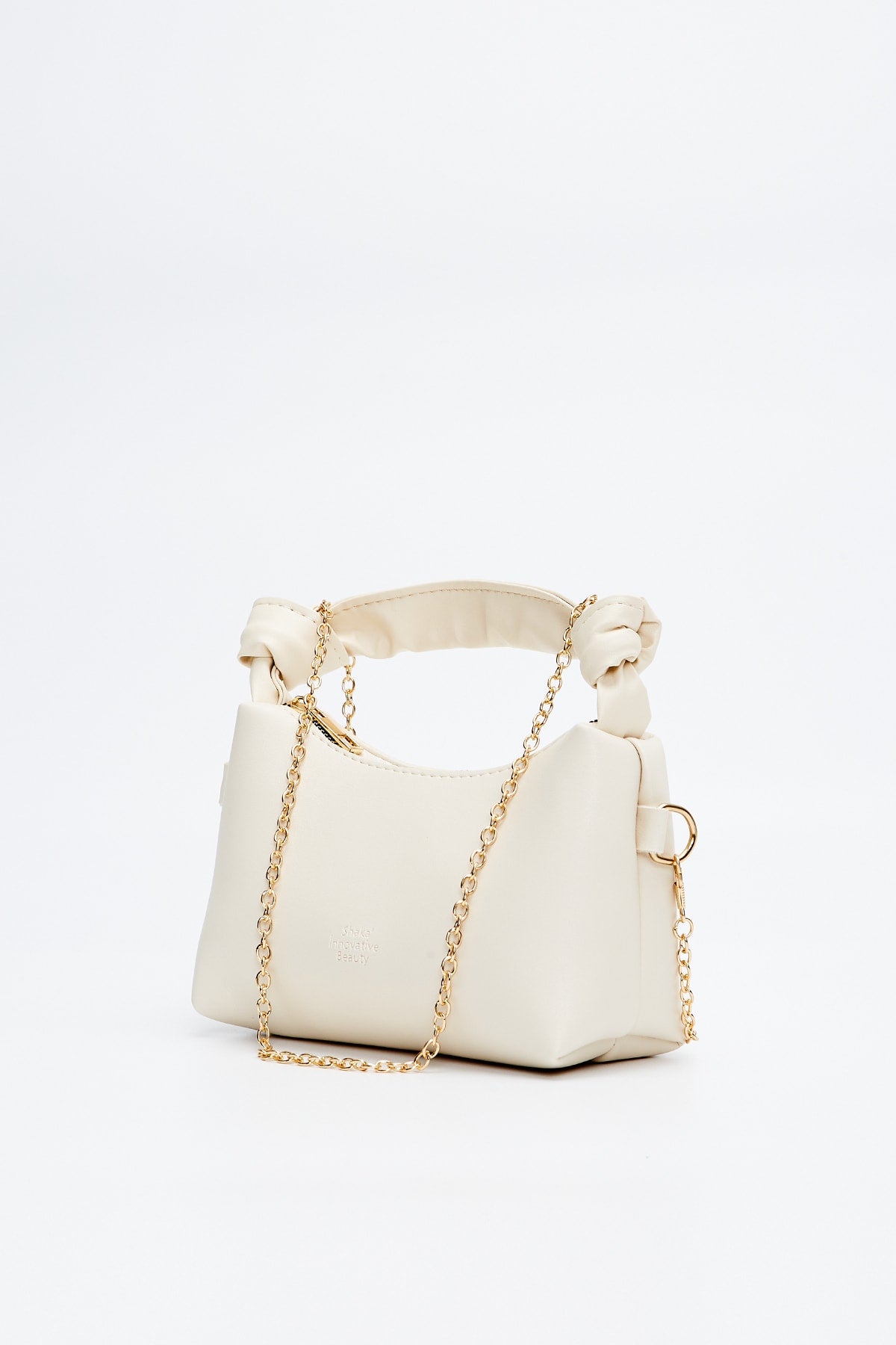 Cream Shk24 Soft Leather Knot Detailed Chain Strap Hand and Shoulder Bag L:14 E:22 W:8 cm