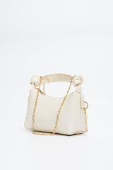 Cream Shk24 Soft Leather Knot Detailed Chain Strap Hand and Shoulder Bag L:14 E:22 W:8 cm