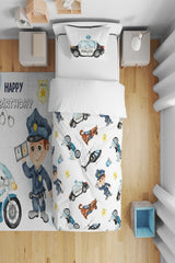Police Dog Helicopter Motorcycle Kids Baby Room Duvet Cover Set