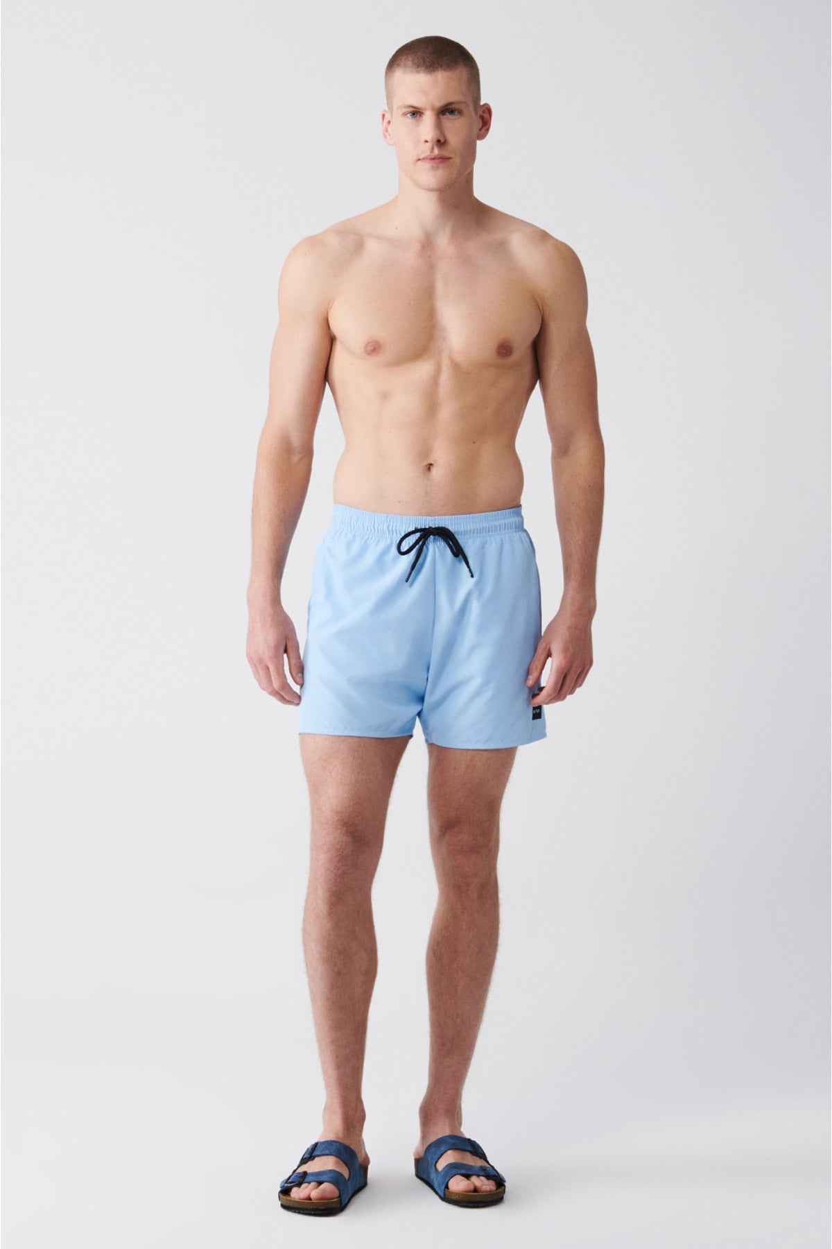 Men'S Light Blue Quick Dry Standard Size Straight Swimwear Marine Shorts E003801