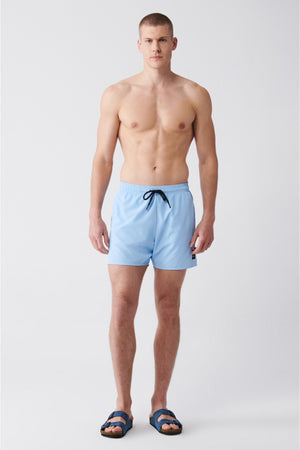 Men'S Light Blue Quick Dry Standard Size Straight Swimwear Marine Shorts E003801