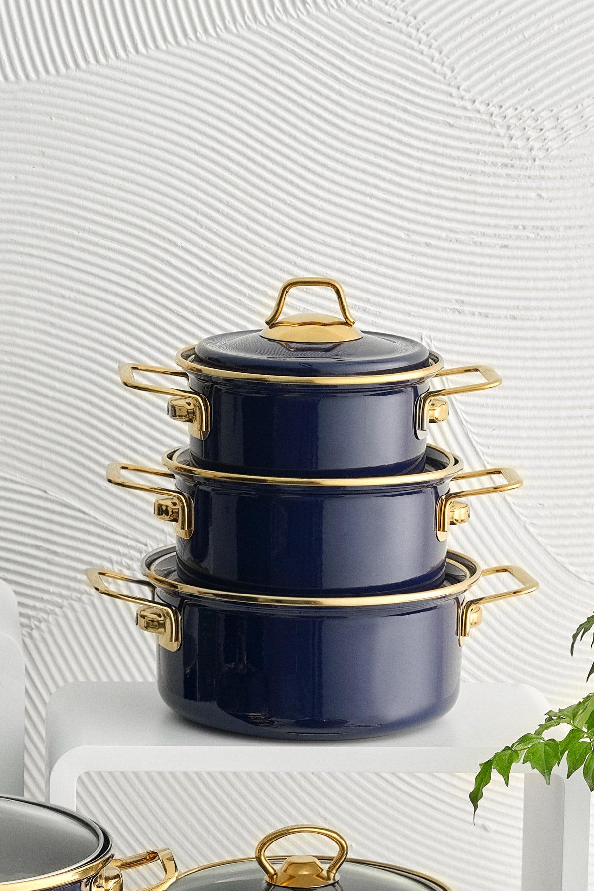 Piraye Enameled 6 Piece Cookware Set Navy Blue