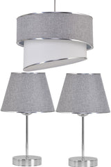 Rüzgar Pasta Single Pendant Lamp Chandelier and Chrome Lampshade Set Gray