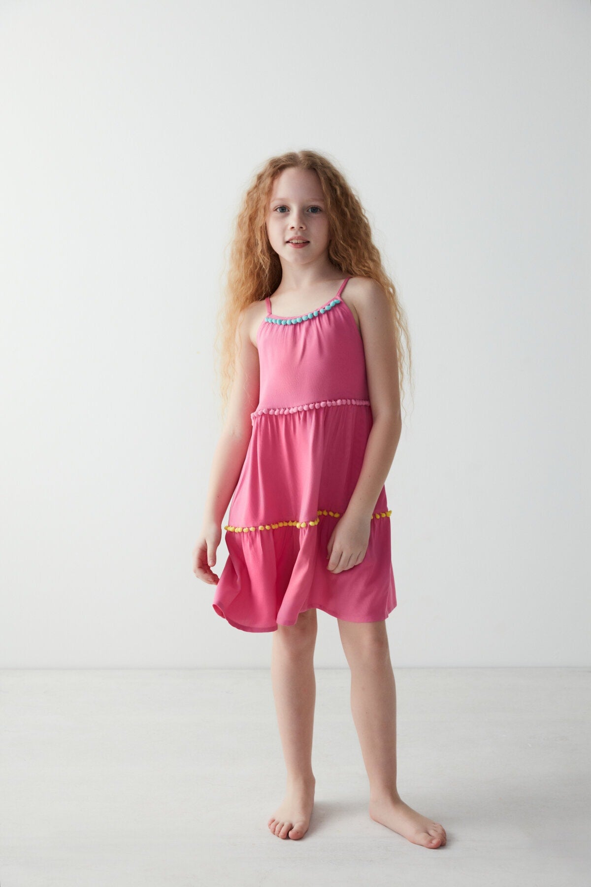 Girls' Colorful Pompom Dress
