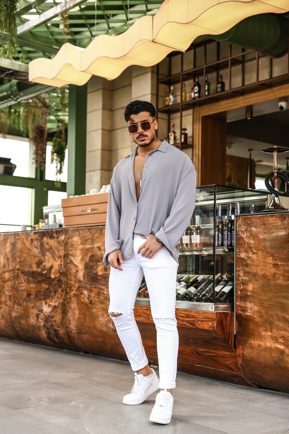 Textured Oversize Shirt Gray 70171008