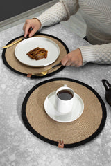 Pieces 32cm Round Black Striped Placemats Straw Jute Knitted Base Presentation Set - Swordslife