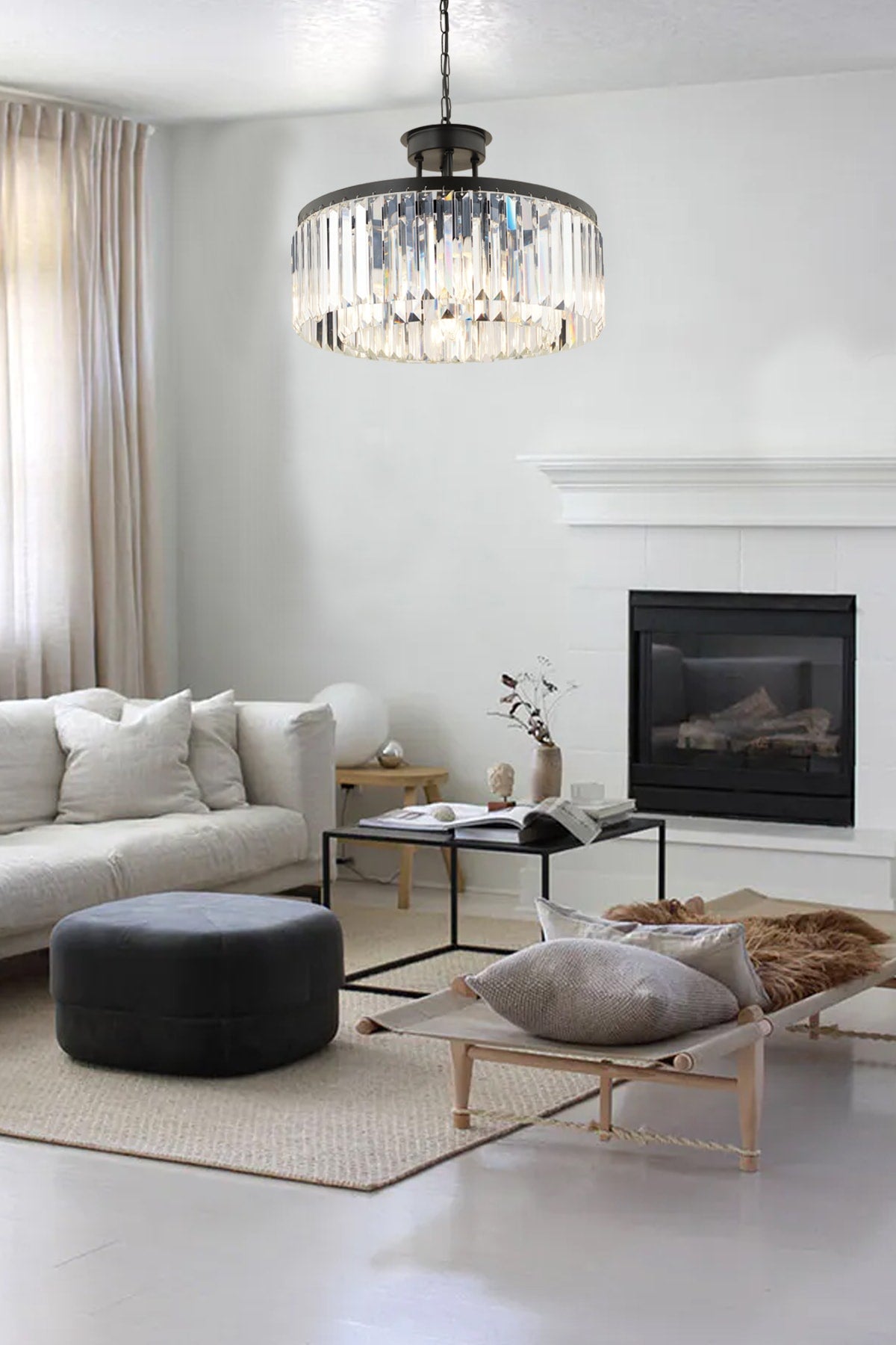 Canvas 45' Black Crystal Stone Modern Design Crystal Living Room Chandelier