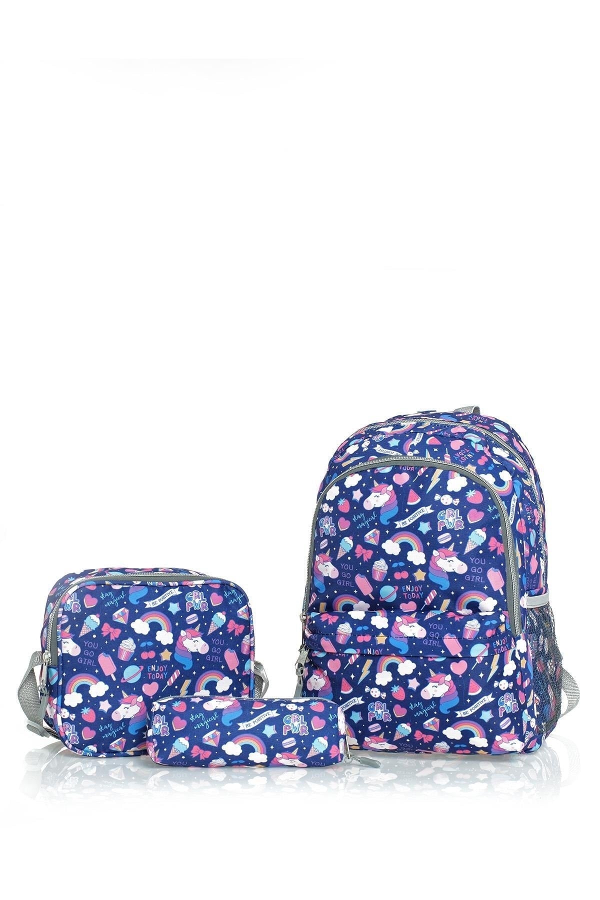 Triple School Bag Set Wcan6000.501 Navy Blue Unicorn