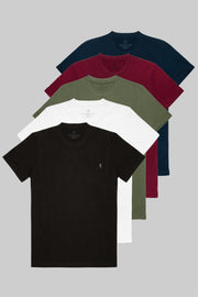 Standard Fit Relaxed Crew Neck Embroidery Detail 5-Pack T-Shirt