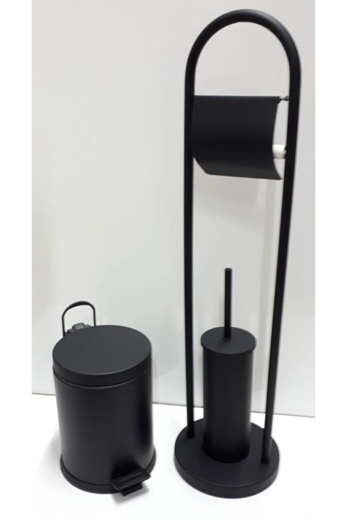 Toilet Paper & Toilet Brush Stand & 3 Liter Pedal Trash Black - Swordslife