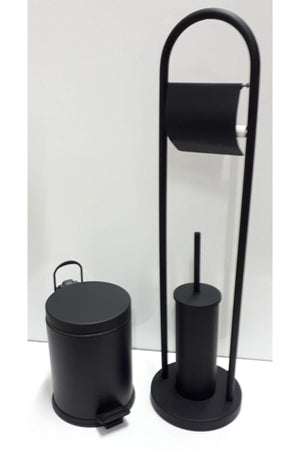 Toilet Paper & Toilet Brush Stand & 3 Liter Pedal Trash Black - Swordslife