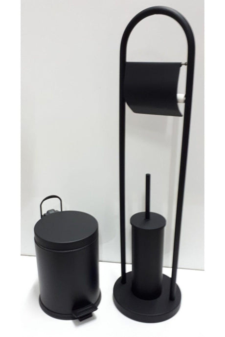 Toilet Paper & Toilet Brush Stand & 3 Liter Pedal Trash Black - Swordslife