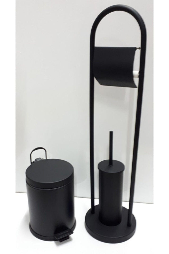 Toilet Paper & Toilet Brush Stand & 3 Liter Pedal Trash Black - Swordslife