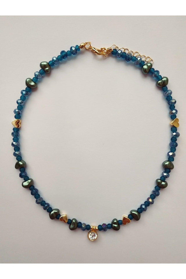 Emerald Green Baroque Pearl Heart Bead Necklace with White Shimmer Tip - Swordslife