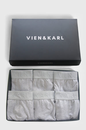 Men's Gray 6-Box Plain Lycra Boxer Shorts