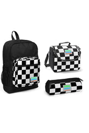 Kids Four Compartment Black Checkered 3-Pack School Bag Set
