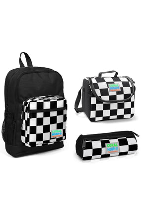Kids Four Compartment Black Checkered 3-Pack School Bag Set