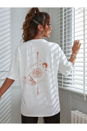 Oversize-Unisex-T-Shirt mit Kompass-Print