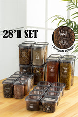 28pcs Peggy Square Provisions and Spices Full Set with White Screen Printing Label 8(1,2, 0,55, 0,45) 4x(1,75)