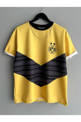 Black Sokak Men's Yellow Black Dordmund Oversize Crew Neck Tshirt