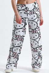 Unisex White Hello Kitty Cat Wide Leg Sweatpants - Swordslife