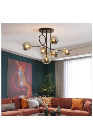 Pare Model Modern Sports Black 6-Globe Smoked Glass Chandelier