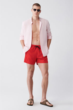 Men'S Red Quick Dry Standard Size Straight Swimwear Marine Shorts E003801