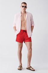 Men's Red Quick Dry Standard Size Straight Swimwear Marine Shorts E003801