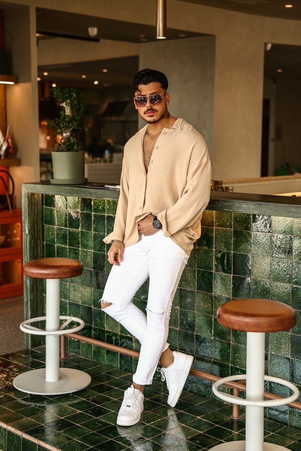 Textured Oversize Shirt Beige 70171018