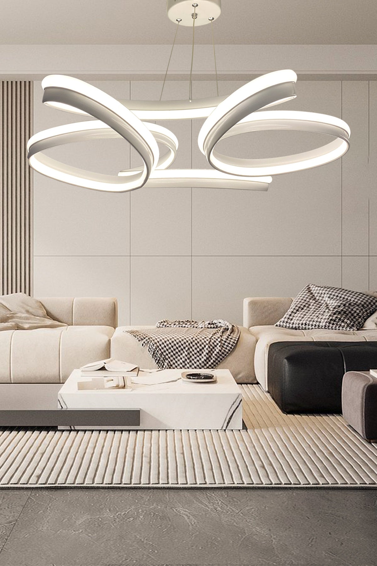 High Illuminance Thick Case Daisy Model White Led Chandelier, 3 Color Lighting, Living Room Chandelier