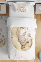 Bunny Sleeping in the Moon Patterned Single Baby Child Duvet Cover Set