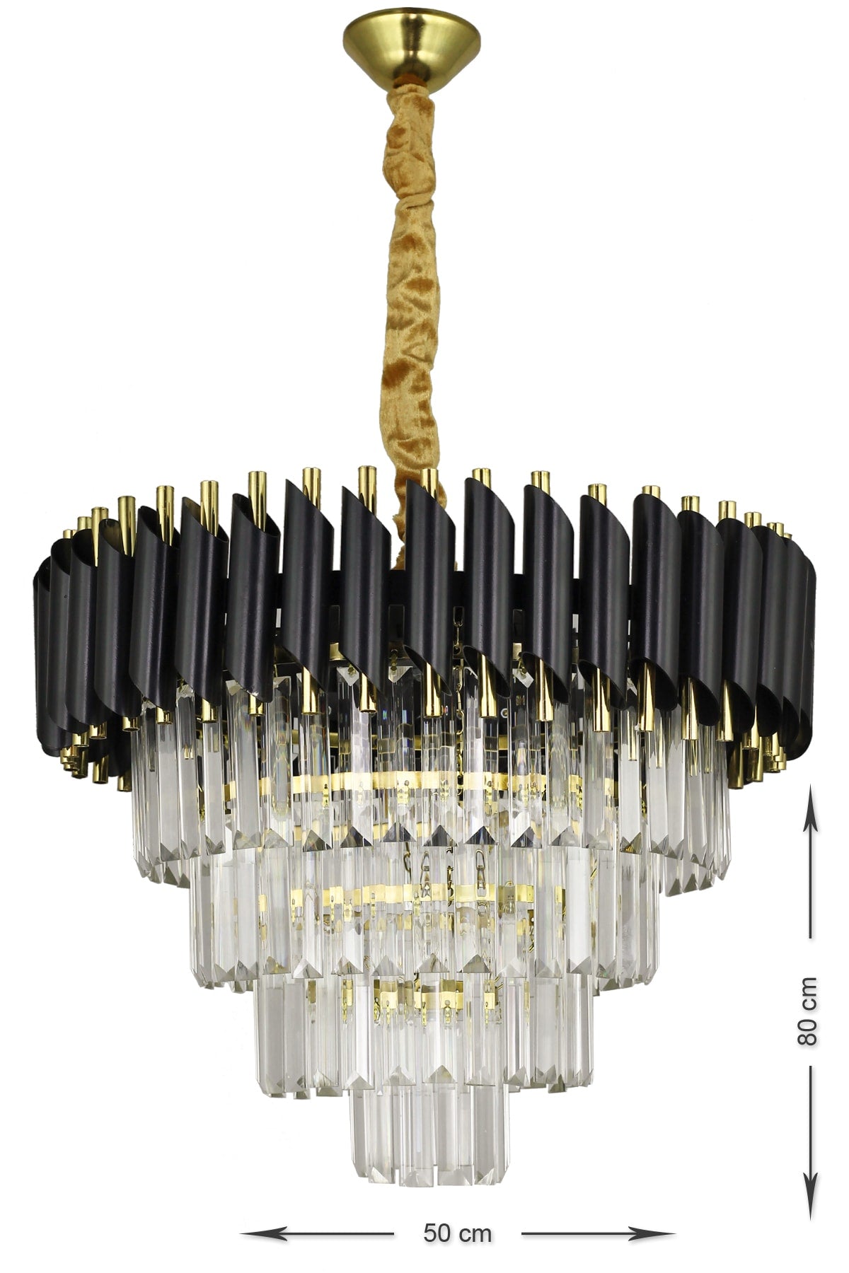 Palmira 50' Luxus-Kronleuchter aus Kristallstein – (Schwarz-Gold)