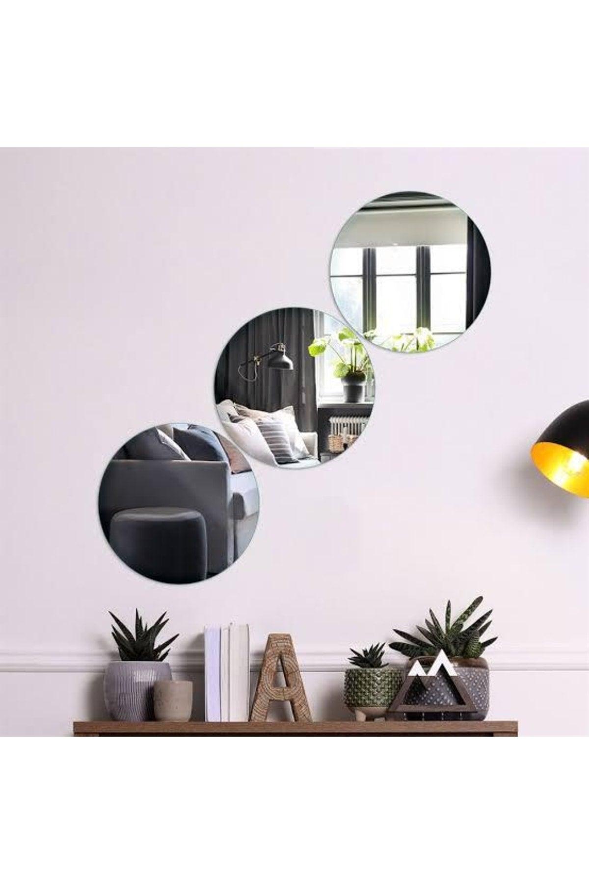 Decorative Round Silver Mirror Plexi Wall Ornament 2 Pieces (Adhesive) - Swordslife