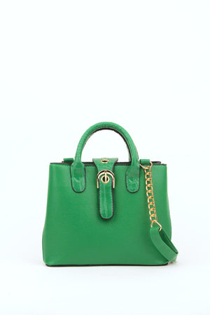 Women'S Green Croco Handle 2 Compartment Snap Zipper Closure Hand And Shoulder Bag With Strap