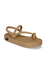 Hawaii Women's Platform Rope & Rope Sandals - Beige - Swordslife