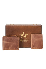Men's Brown Handmade 100% Genuine Leather Wallet - Card Holder Set