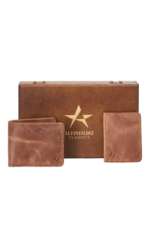 Braune handgefertigte Herren-Geldbörse aus 100 % echtem Leder – Kartenhalter-Set