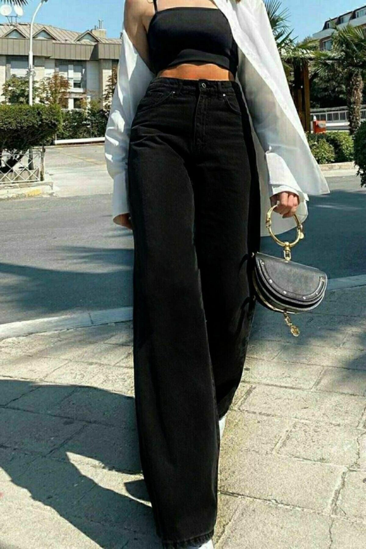 Women Molina Black Lycra Wide Leg Palazzo Pants - Loose Jeans - Swordslife