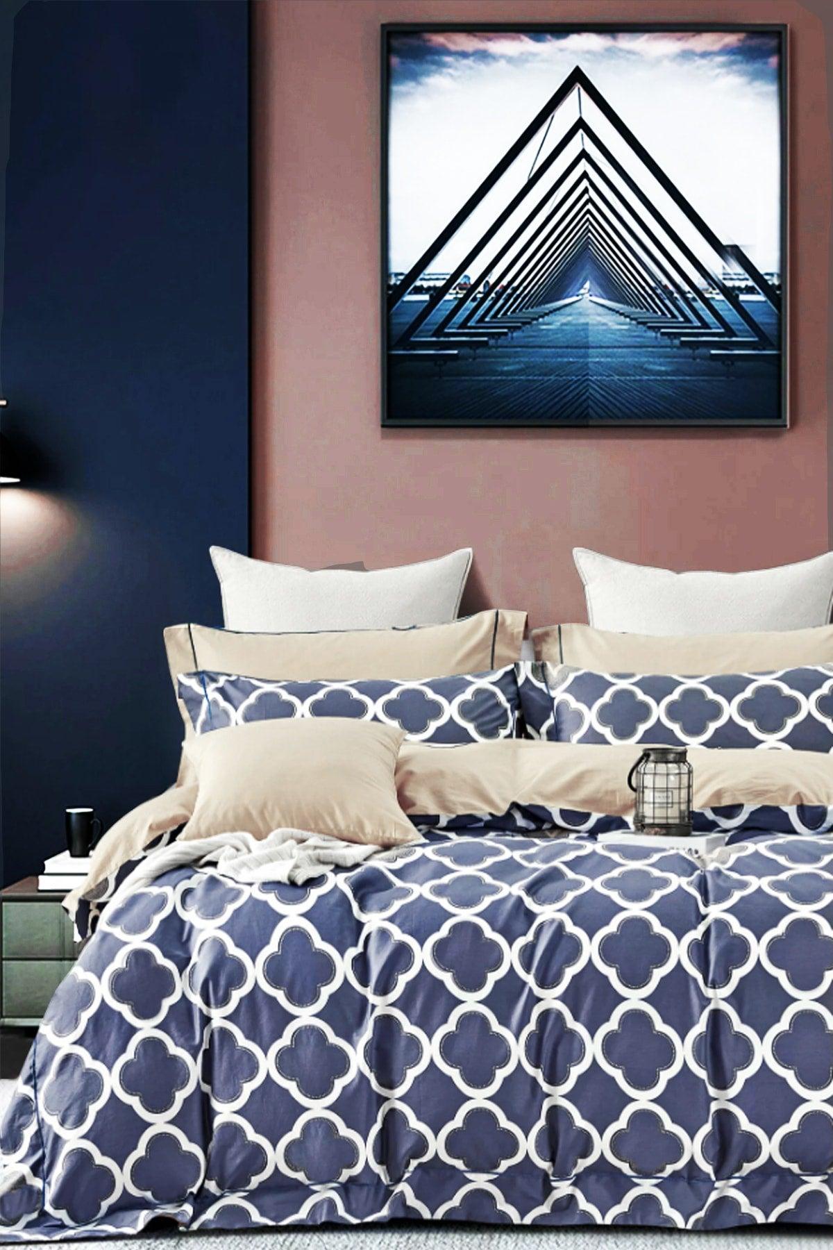 Elastic Bed Linen Duvet Cover Set Double Honeycomb Blue - Swordslife