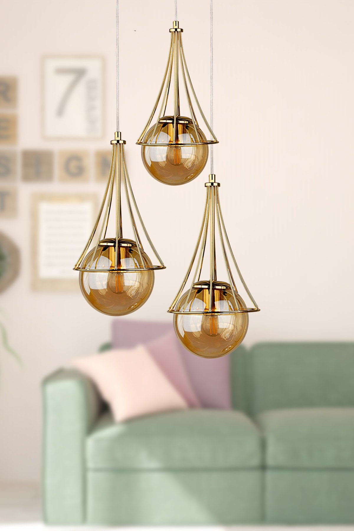 Lapis 3Rd Chandelier Gold-Honey Glop Glass